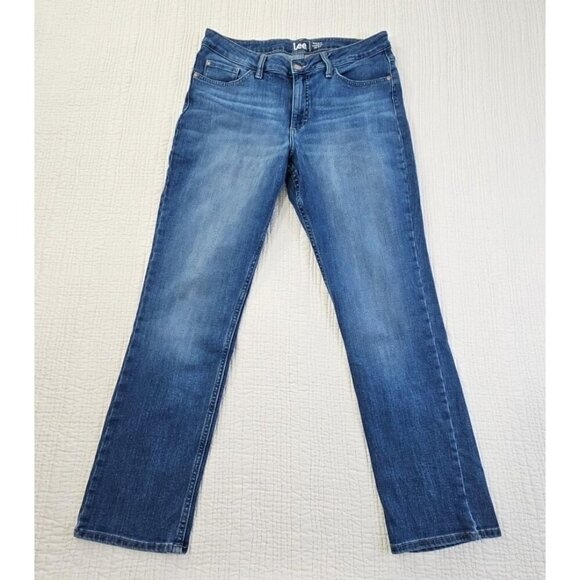 Lee Jeans Women's 12M (W32 L29) Blue Stretch Denim Straight Regular Fit EUC LN - Picture 1 of 16